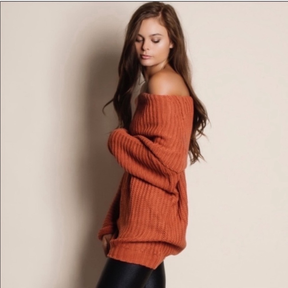 Umgee Women's Off-Shoulder Sweater - Rust - Picture 2 of 3